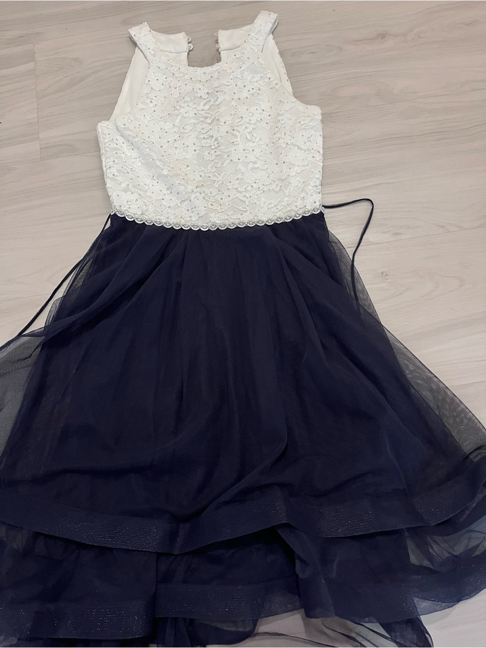 Speechless Kids - White Lace and Navy Tulle Girls Party Dress